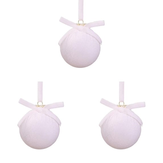 3-Pack White Velvet Christmas Ball Ornaments, 3.15-Inch Flocked Shatterproof Tree Decorations for Winter Wonderland, Wedding, Wreath, Mantel and Elegant Holiday Decor