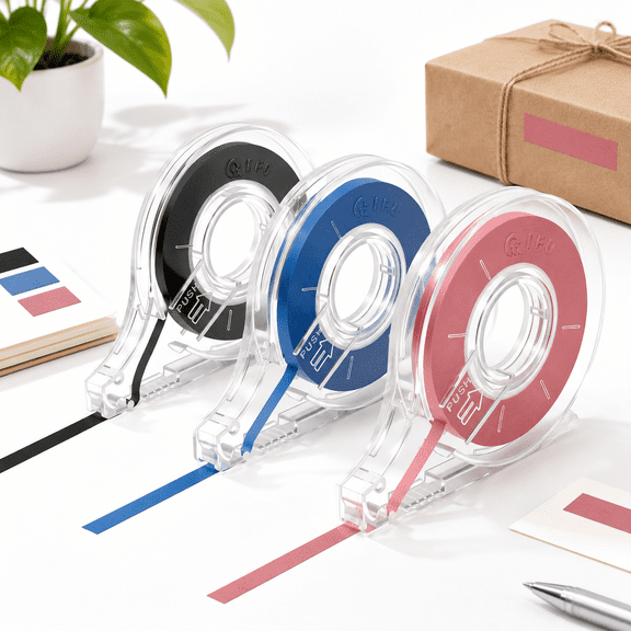 3 Pack Whiteboard Tape With Dispenser Width 1/8" Black Blue Red