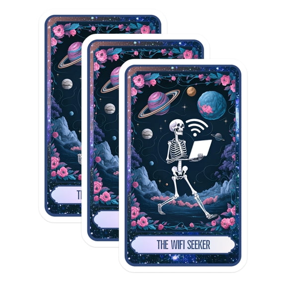 (3 Pack) WiFi Seeker Decals - Laptop Decal - Skeleton Planets Decals - 3 Inches On Longest Side - Easy Peel & Apply - Made in USA - 3MCS8747