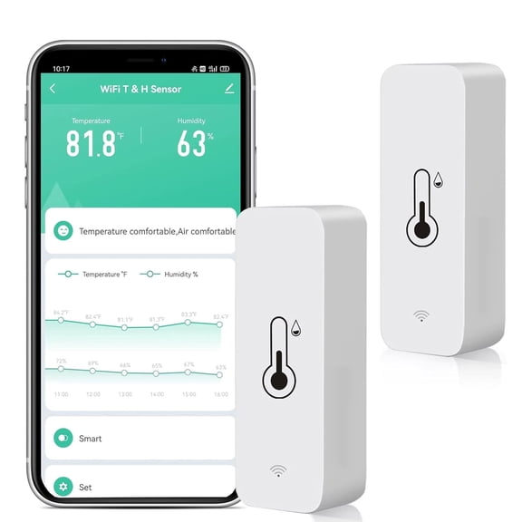 WiFi Temperature Humidity Sensor: Wireless Temperature Humidity Monitor with App Alert, Free Data Storage Export, Smart Indoor Thermometer Hygrometer Compatible with Alexa Google Assistant