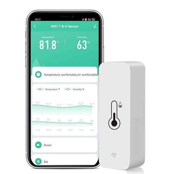 WiFi Temperature Humidity Sensor: Wireless Temperature Humidity Monitor with App Alert, Free Data Storage Export, Smart Indoor Thermometer Hygrometer Compatible with Alexa Google Assistant
