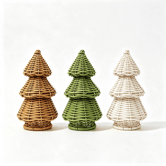 3 Pack Wicker Rattan Christmas Tree, Hand Woven Christmas Tree Set, Christmas Decoration Gift for Mantel Fireplace Home (Brown)