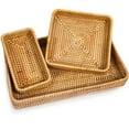 thumbnail image 1 of 3 Pack Wicker Serving Tray Rattan Rectangular Woven Storage Baskets Boho Natural Decorative Tray Set for Tabletop Bathroom Kitchen Counter Entryway Decoration and Organizing C104, 1 of 3