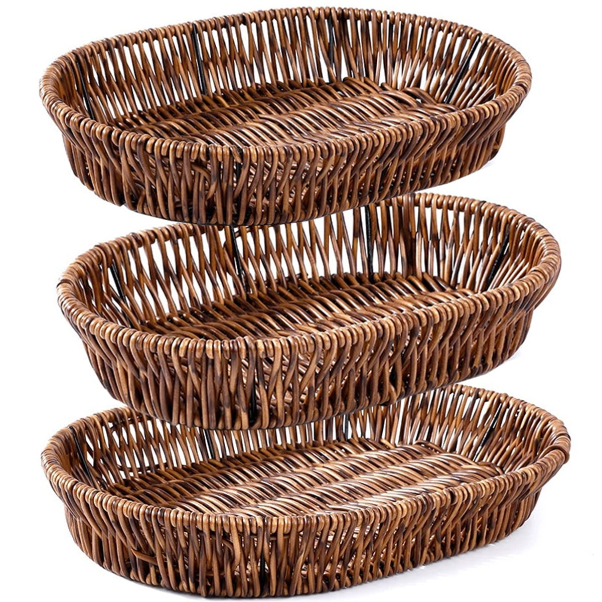 5 Pack 16 Inch Brown Wicker Bread Basket, Handmade Woven Organizer, Rectangul - View #9