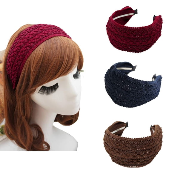 3PCs Wide Hard Headbands, Fashion Vintage Handmade Hair Band Woven Retro Fabric Knited Headband for Women Girl Hair Accessories