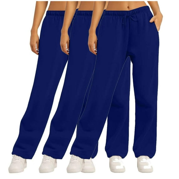 3 Pack Wide Leg Sweatpants For Women Casual Solid Color Loose Running Navy Joggers Pants S-2XL