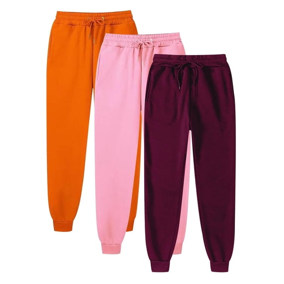 3 Pack Wide Leg Sweatpants For Women Thickened Casual Solid Color With Fleece Plus Size Sportswear Wine Joggers Pants (L)
