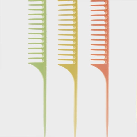 3-Pack Wide Tooth Comb Rat Tail Comb - Perfect for Detangling, Teasing & Parting, Nylon Hair Comb with Non-Slip Longer & Thicker Design, Suitable for all Kinds of Hair (Green Yellow Orange)