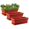thumbnail image 1 of 3 Pack Plastic Window Box Planters, 17 inches Rectangular Window Planters Plant Boxes Planter Flower Containers with Tray for Balcony, Windowsill, Garden Christmas Decorations (Terracotta), 1 of 7