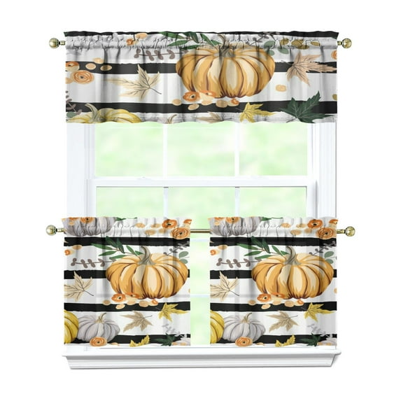 3 Pack Window Panels Fall Aesthetic Print Pumpkin Pattern Thanksgiving Theme
