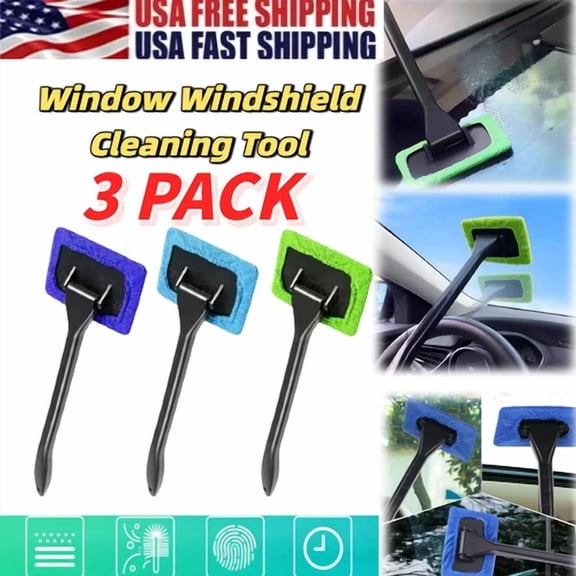 3 Pack Window Windshield Cleaning Tool Microfiber Car Wiper Cleaner Glass Brush