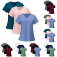 thumbnail image 1 of 3 Pack Wine Soft Stretch V-Neck Medical Scrub Tops for Women – Functional Pockets for Healthcare Professionals 3XL, 1 of 7