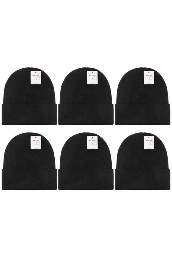 6 Pack Winter Beanie Hats for Men Women, Warm Cozy Knitted Cuffed Skull Cap, 6 Black-White