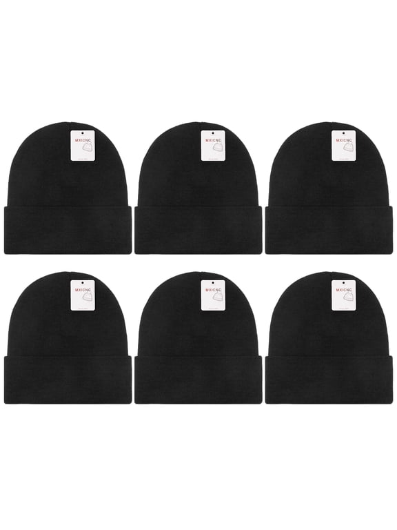 6 Pack Winter Beanie Hats for Men Women, Warm Cozy Knitted Cuffed Skull Cap, 6 Black-White