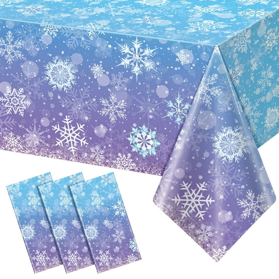 3 Pack Winter Snowflake Plastic Tablecloth SMRDecorations, Blue Purple