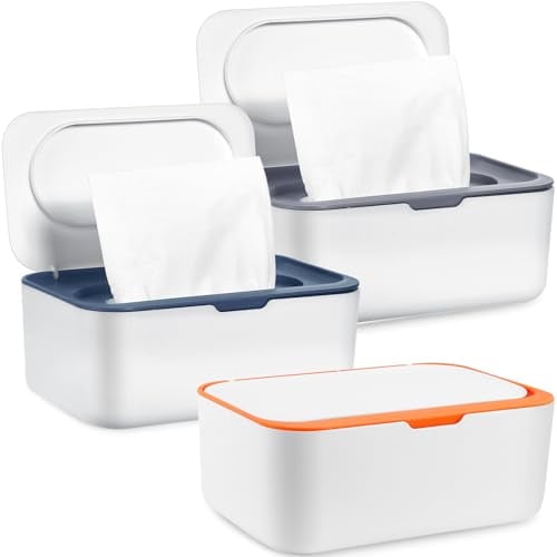 3 Pack Wipes Dispenser,Non-Slip Wipes Container with Sealing Design,Refillable Baby Wipe Dispenser, Bathroom Wipes Case Box with Lids,Baby Wipe Holder Keeps Wipes Fresh,Easy Open & Close