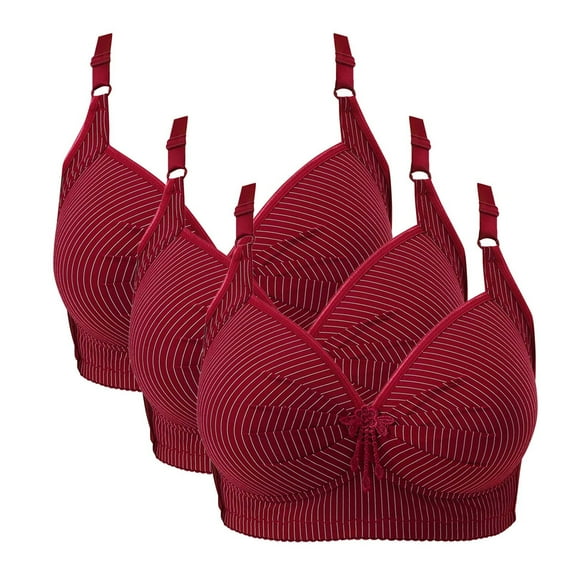 3 Pack Wirefree Bras for Women Full Coverage Push up Breathable Bralettes Adjustable Straps Wireless Everyday Bras (XL, Red,Purple,Black)