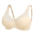 thumbnail image 1 of 3 Pack Wireless Bras For Women Floral Contrast Lace Comfy & Breathable Full Coverage Support Bras For Everyday Wear (L, Beige), 1 of 5