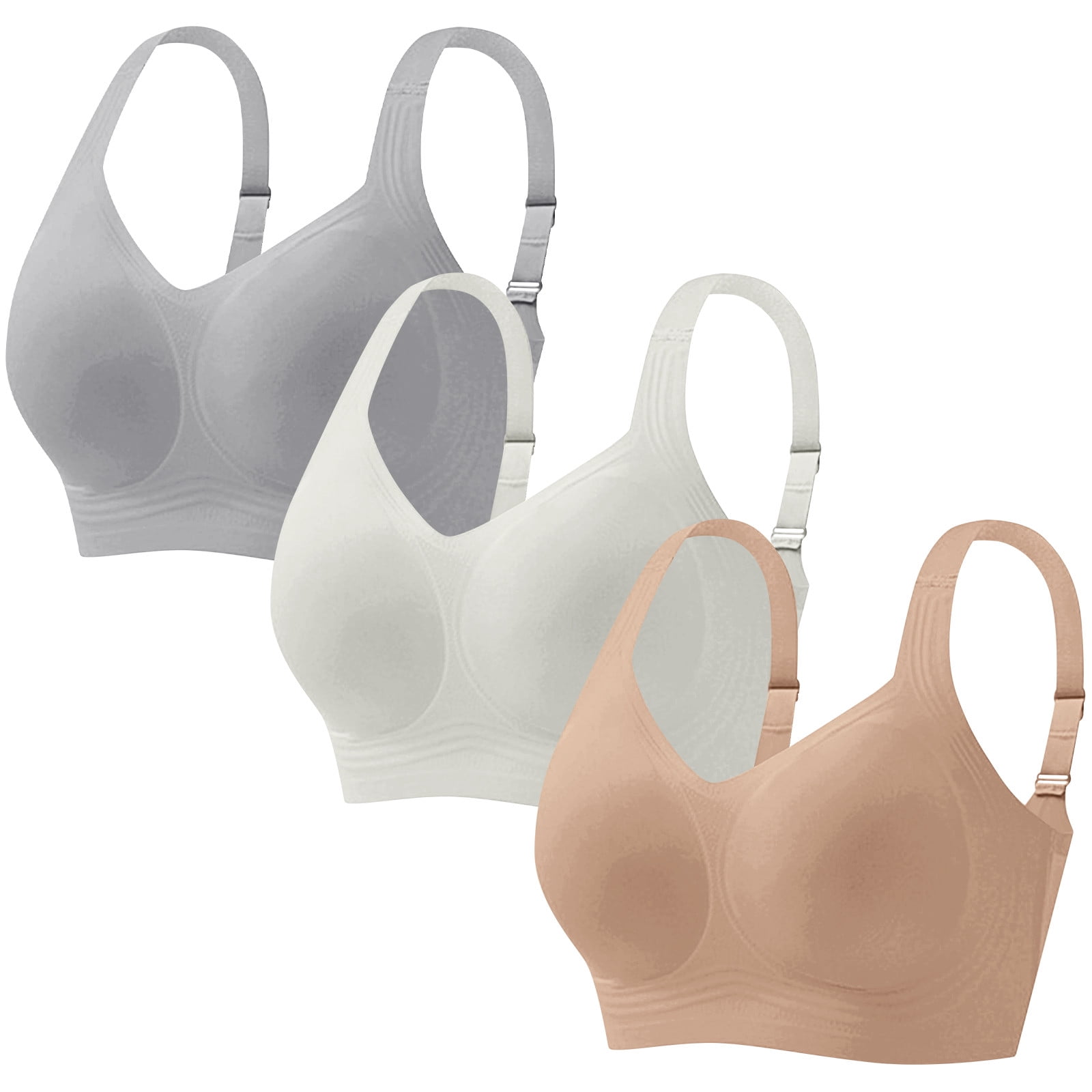 3 Pack Wireless Bras For Women Push Up No Underwire Seamless Plus Size ...