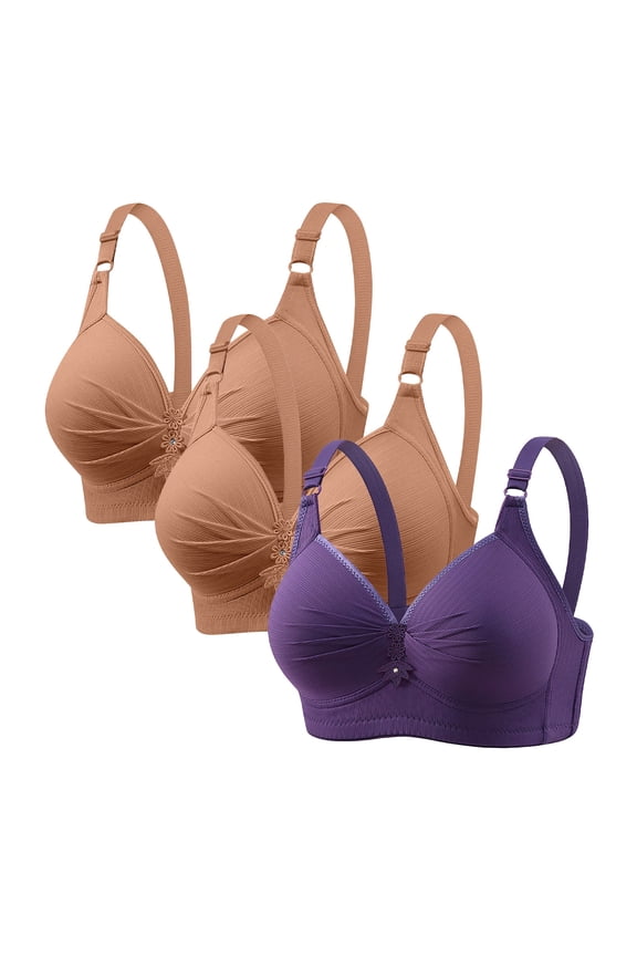 3 Pack Wireless Bras for Women Easy Access Front Closure Light Airy Daily Feel Relaxed Daily Wear Minimal Lounge Essential Home Office Travel Secure Hold without Bulk Summer Beige L(40/90)