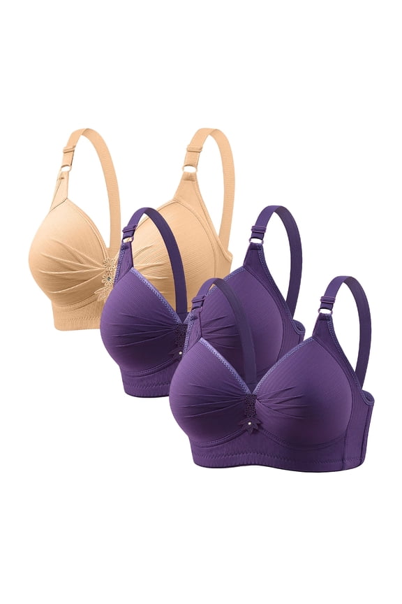 3 Pack Wireless Bras for Women Easy Access Front Closure Light Airy Daily Feel Relaxed Daily Wear Minimal Lounge Essential Home Office Travel Secure Hold without Bulk Summer Coffee 5XL（50/115）