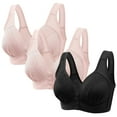 thumbnail image 1 of 3 Pack Wireless Bras for Women 2024 Front Close Button Bras Comfort Full Support Wide Back No Underwire Bra, 1 of 5