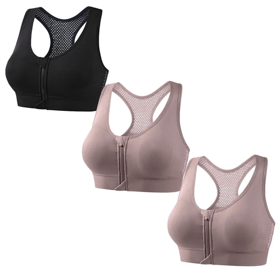 3 Pack Wireless Bras for Women Plus Size Front Zip Mesh Racerback ...
