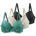 thumbnail image 1 of 3 Pack Wireless Bras for Women Plus Size Seamless Lace Embroidery Adjustable Strap Push Up Bra Comfortable Underwear (M, Green), 1 of 3