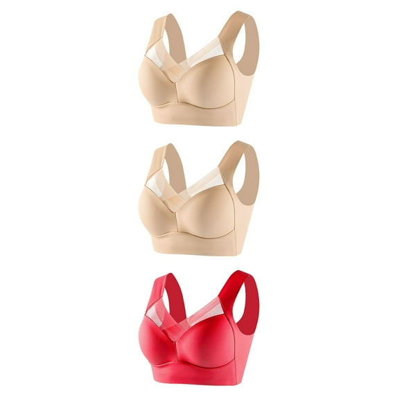 3 Pack Wireless Bras for Women Summer Clothes Lace Lingerie Seamless Bralettes Adjustable Strap Bra Underwear, Large