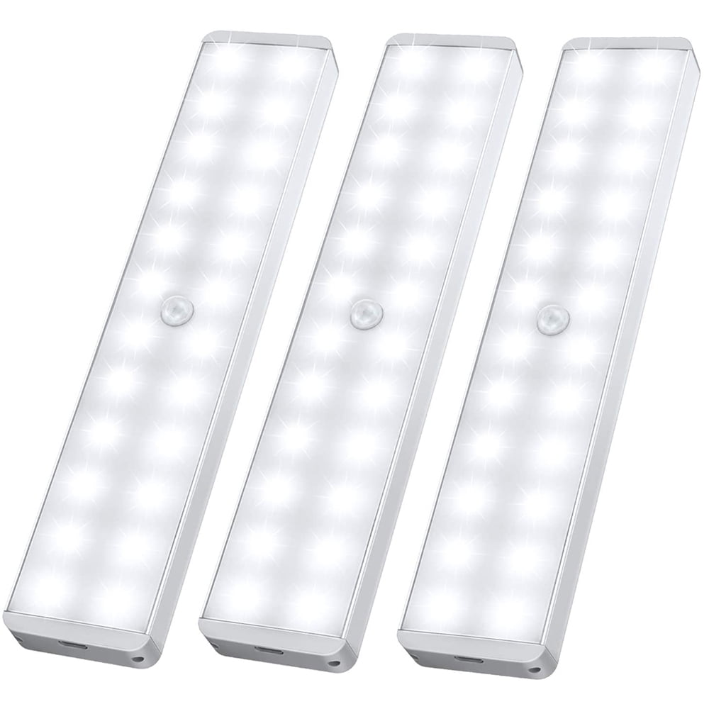 3-Pack Wireless LED Closet Light, Rechargeable Motion Sensor Version with Dimmer, 24 LED Night Light Bar, You Can Stick It Anywhere, Under Cabinet, for Stairs, Closet, Kitchen