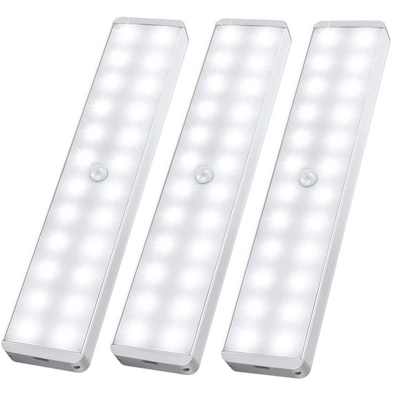 3-Pack Wireless LED Closet Light, Rechargeable Motion Sensor Version with Dimmer, 24 LED Night Light Bar, You Can Stick It Anywhere, Under Cabinet, for Stairs, Closet, Kitchen