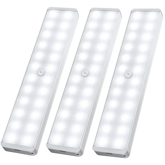 3-Pack Wireless LED Closet Light, Rechargeable Motion Sensor Version with Dimmer, 24 LED Night Light Bar, You Can Stick It Anywhere, Under Cabinet, for Stairs, Closet, Kitchen