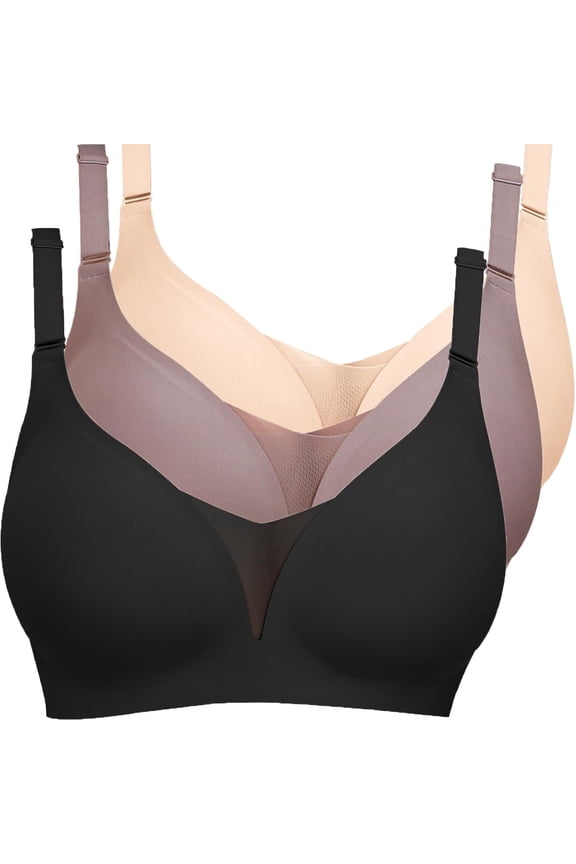 3 Pack Wireless Side Support Bra Back Hook Bra Soft Back Closure Bra Back Support Bra Light Support Back Bra Wireless Bras for Women Comfort Back Bra Back Closure Bra Wireless Side Support Bra