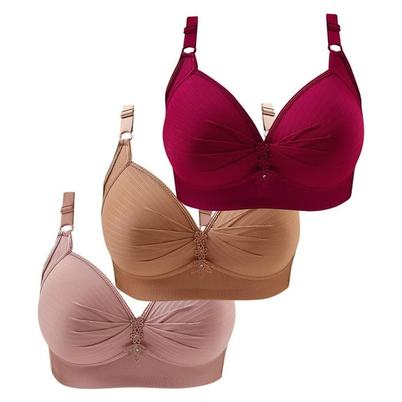 3 Pack Wireless Side Support Bra Seamless Padded Bralette Wireless Side Support Bra Back Hook Bra Soft Back Closure Bra Posture Bras for Women Daily Wear Bras for Women Wireless Bras for Women