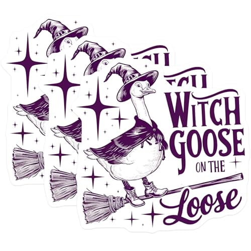 (3 Pack) Witch Goose Decals - Halloween Goose Sticker - Witch Decal - 3 Inches On Longest Side - Easy Peel & Apply - Made in USA - 3MCS4636