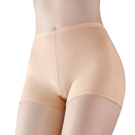 3 Pack Woman Underwear Solid Pure Boyshorts High Waist Plus Size Panties,Beige,L