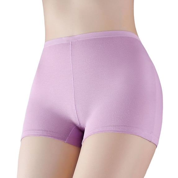 3 Pack Woman Underwear Solid Pure Boyshorts High Waist Plus Size Panties,Purple,L