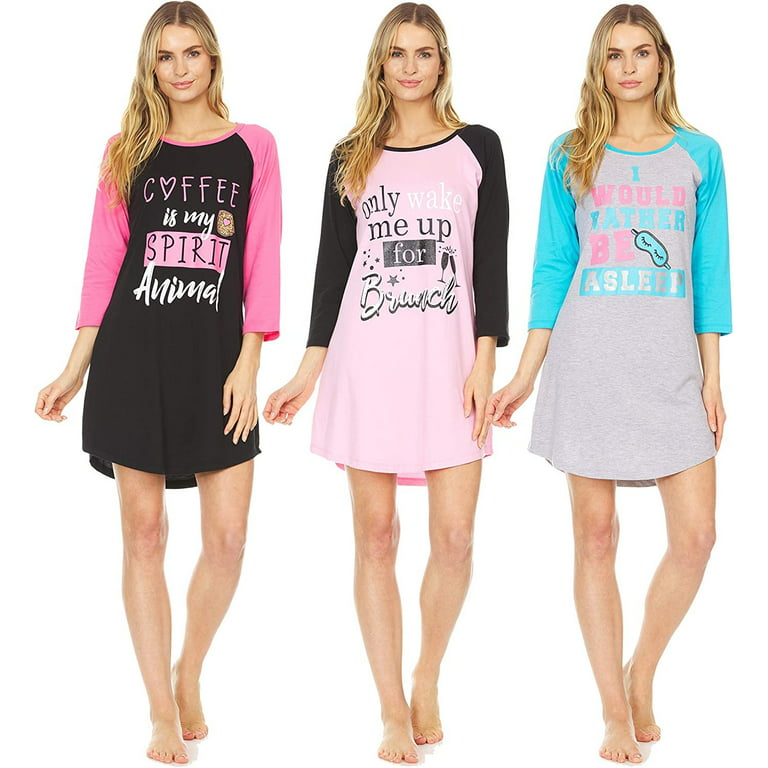 3 Pack: Woman's 100% Cotton Soft Printed Long Sleeve Sleep Dress Night Gown  Pajama Shirt Small, Set A