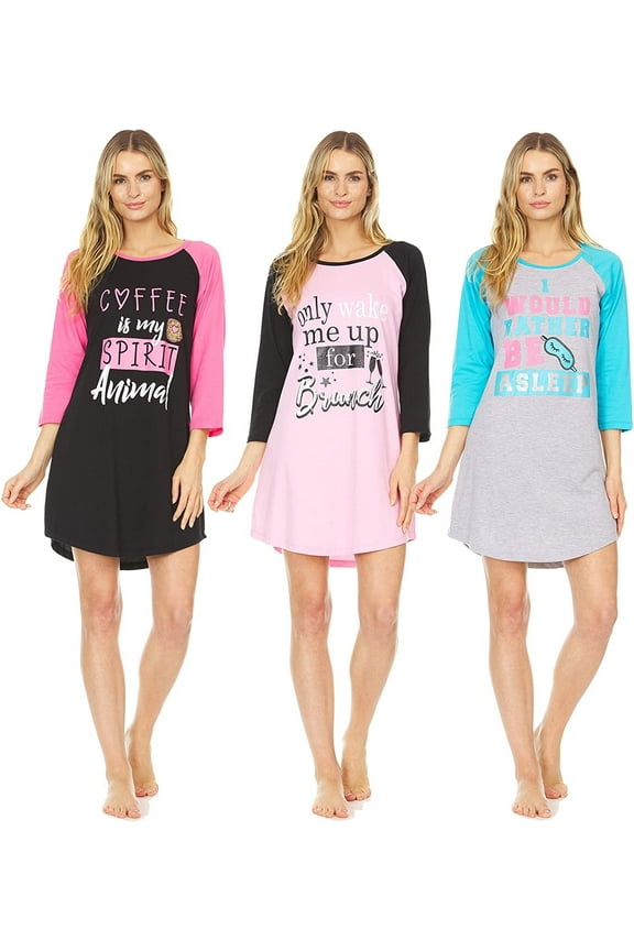 3 Pack: Woman's 100% Cotton Soft Printed Long Sleeve Sleep Dress Night Gown Pajama Shirt Small, Set A