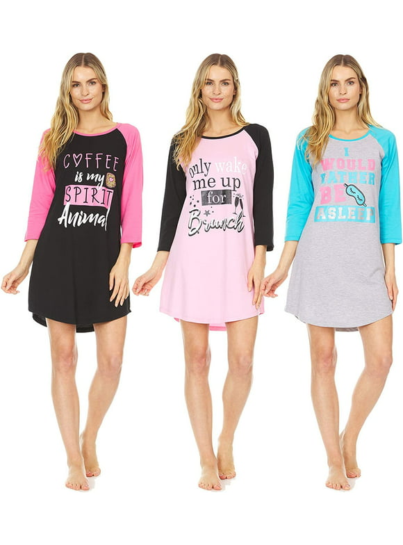 3 Pack: Woman's 100% Cotton Soft Printed Long Sleeve Sleep Dress Night Gown Pajama Shirt Small, Set A