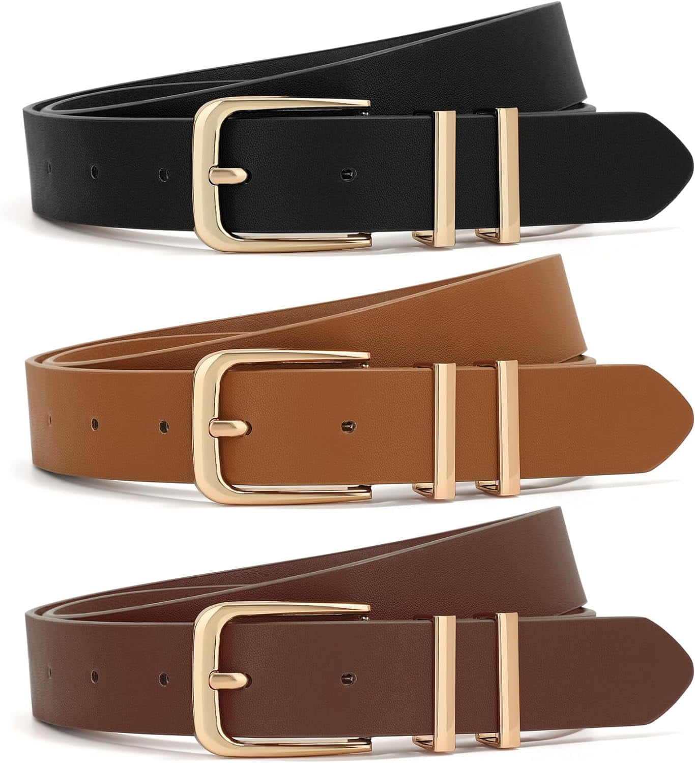 8713 3 Pack Women\'s Leather Belts For Jeans Dress Pants Fashion Ladies JASGOOD 3 Pack Women main image 4