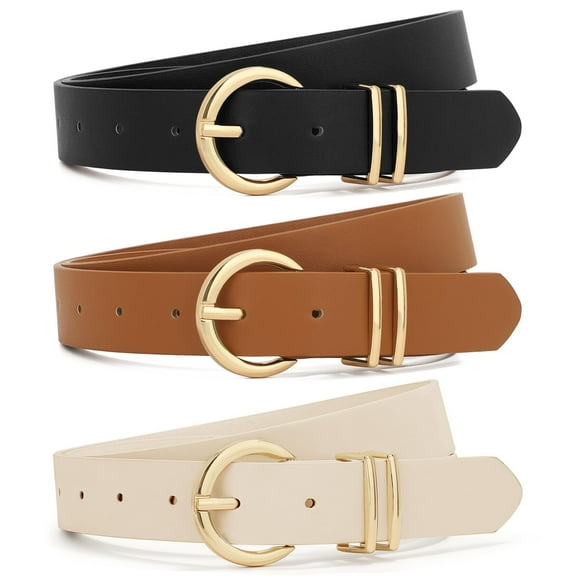 3 Pack Women Belts For Jeans Dresses Pants Ladies Leather Waist Belt with Gold Buckle