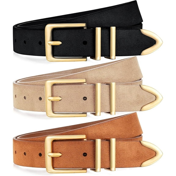 3 Pack Women Belts For Jeans Dresses Pants Ladies Leather Waist Belt with Gold Buckle