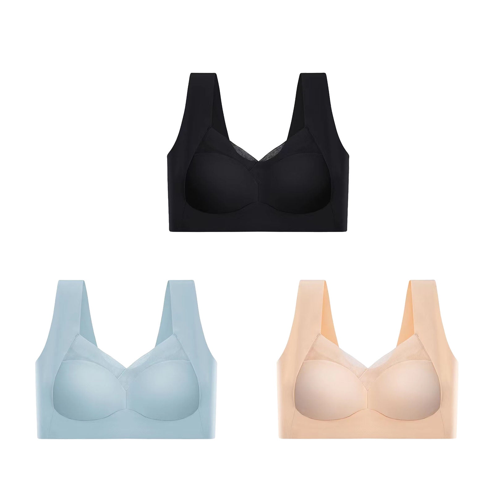 3 Pack Women Bralette Thin Fixed Wireless Ice Silk Texture Seamless ...
