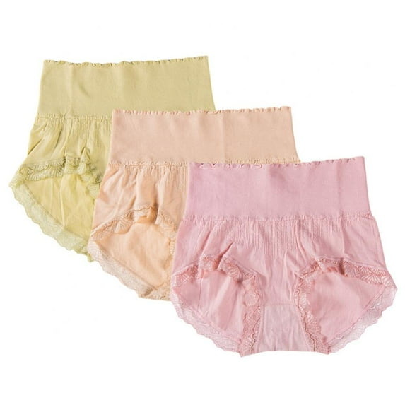 3-Pack Women Briefs,High Waist Briefs,Full Coverage Panties,Lace Trim Panties,Tummy Control Panties,Stretchy Underpants,Postpartum Nursing Panties
