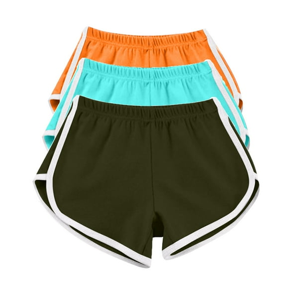 3 Pack Women Cotton Shorts Elastic Waist Sports Athletic Shorts Yoga Dance Colorblock Summer Hot Short Pants S-3XL (3XL, Army Green #A)