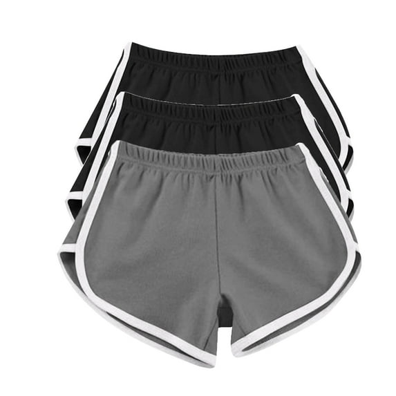 3 Pack Women Cotton Shorts Elastic Waist Sports Athletic Shorts Yoga Dance Colorblock Summer Hot Short Pants S-3XL (3XL, Black #F)