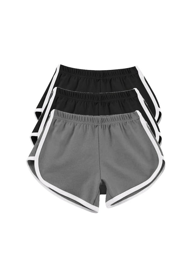 3 Pack Women Cotton Shorts Elastic Waist Sports Athletic Shorts Yoga Dance Colorblock Summer Hot Short Pants S-3XL (L, Black #F)
