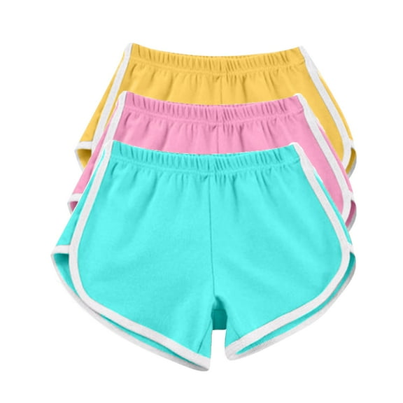 3 Pack Women Cotton Shorts Elastic Waist Sports Athletic Shorts Yoga Dance Colorblock Summer Hot Short Pants S-3XL (L, Blue)