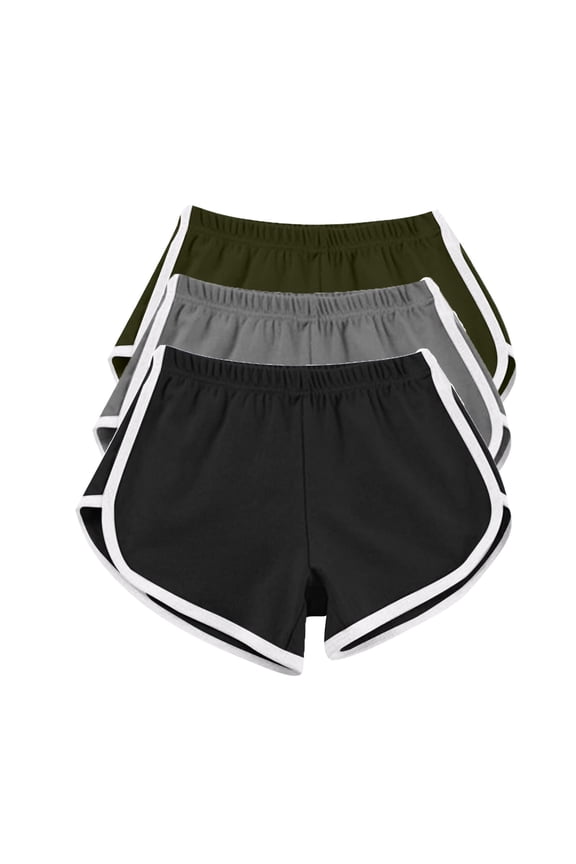 3 Pack Women Cotton Shorts Elastic Waist Sports Athletic Shorts Yoga Dance Colorblock Summer Hot Short Pants S-3XL (M, Black #B)